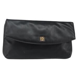 GIVENCHY Clutch Bag Leather Black Gold Auth am9079